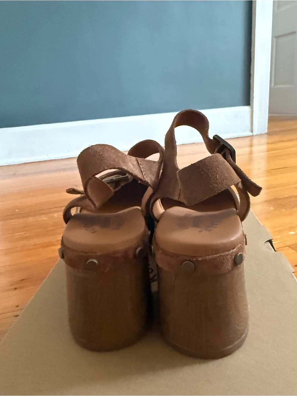 Kork-Ease Brown Suede Clog Sandals with Studded Trim - Picture 6 of 8